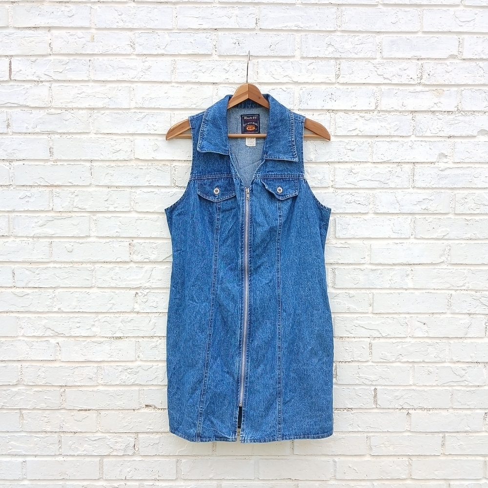 Vintage Route 66 Denim Zip Up Dress Size 8